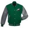 Philadelphia eagles letterman wool leather varsity jacket gray green