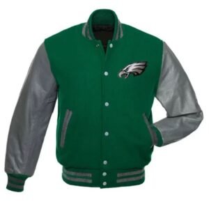 Philadelphia eagles letterman wool leather varsity jacket gray green