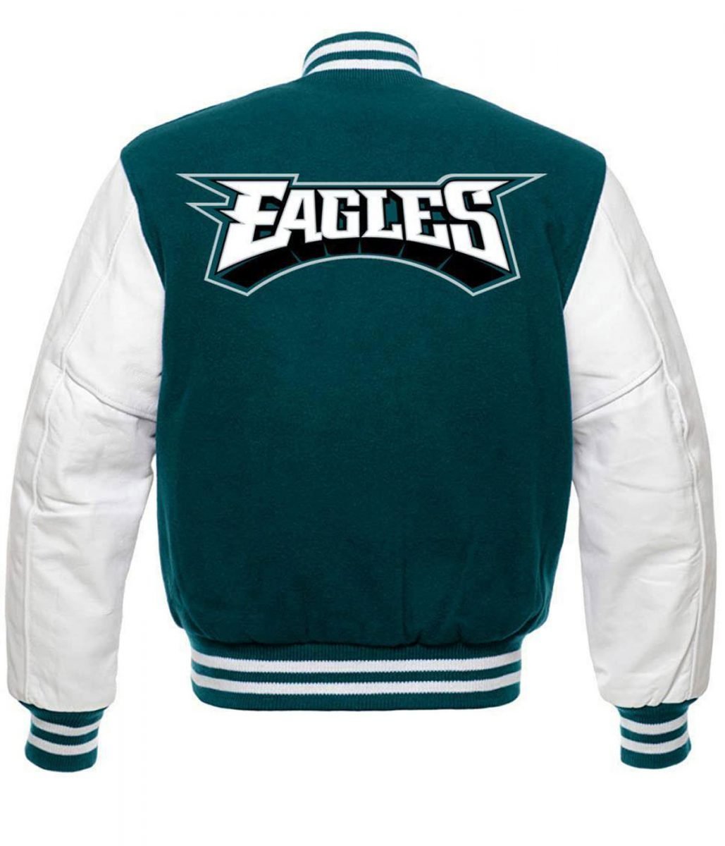Philadelphia eagles letterman wool leather varsity jacket green white 1