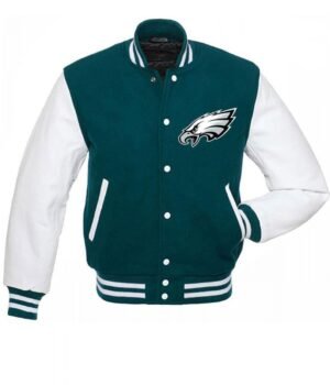 Philadelphia eagles letterman wool leather varsity jacket green white