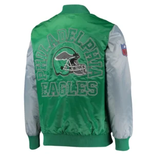 Philadelphia eagles locker room throwback satin varsity jacket green grey 1