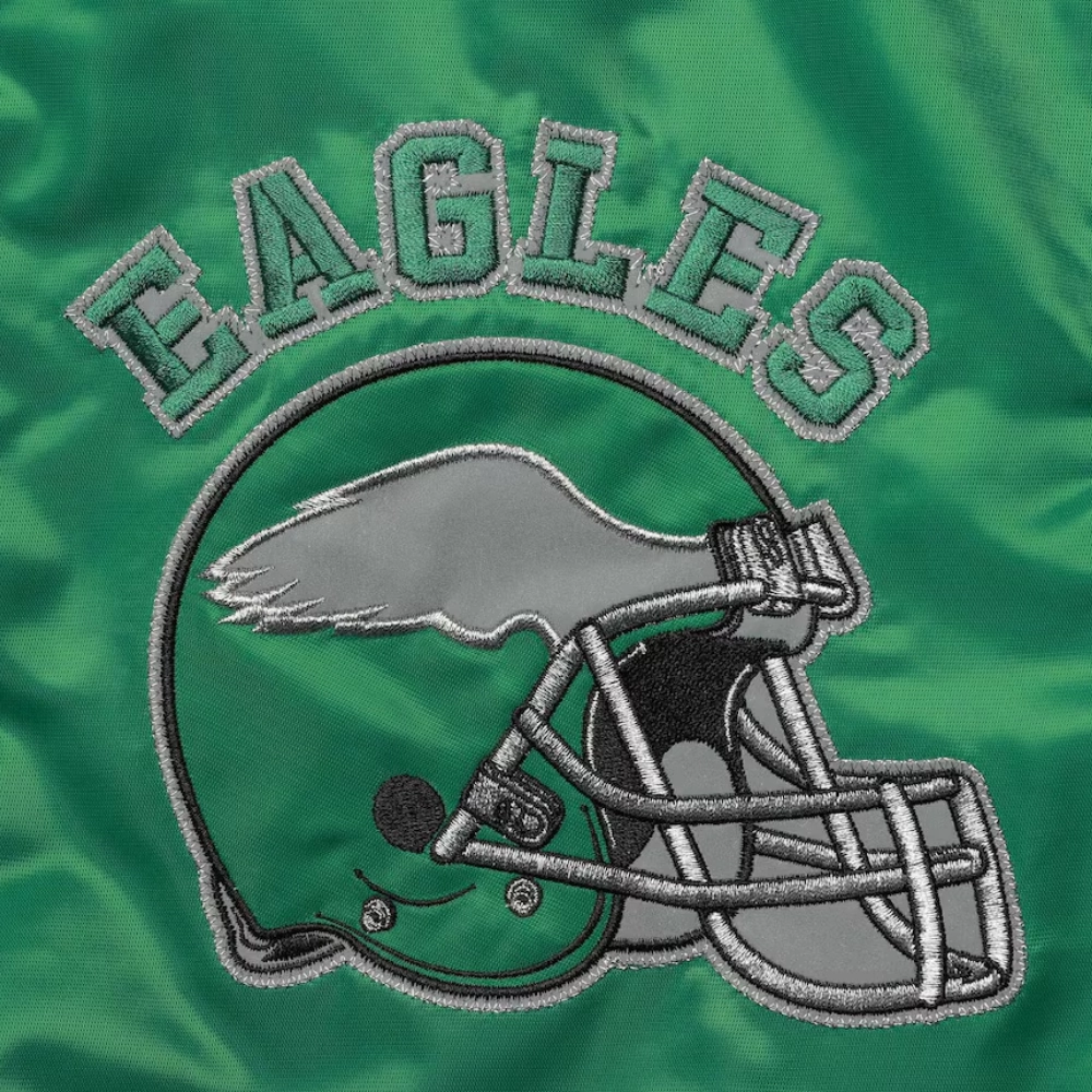 Philadelphia eagles locker room throwback satin varsity jacket green grey