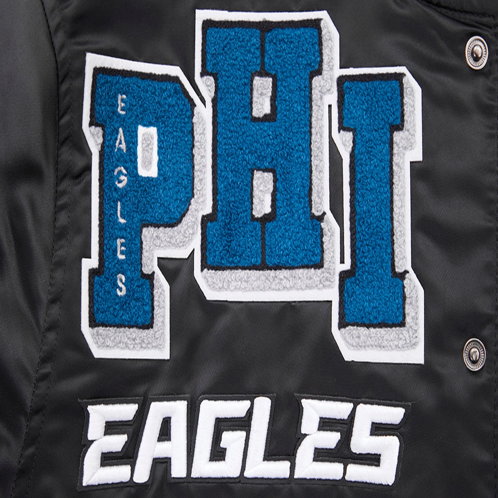 Philadelphia eagles mashup full snap satin varsity jacket black 2