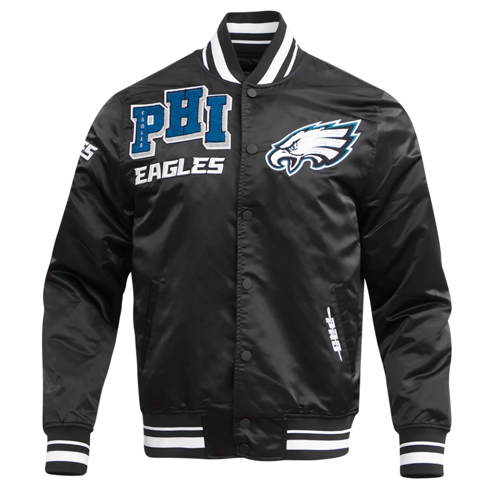 Philadelphia eagles mashup full snap satin varsity jacket black 7