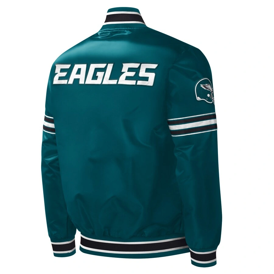 Philadelphia eagles midfield full snap satin varsity jacket green 1