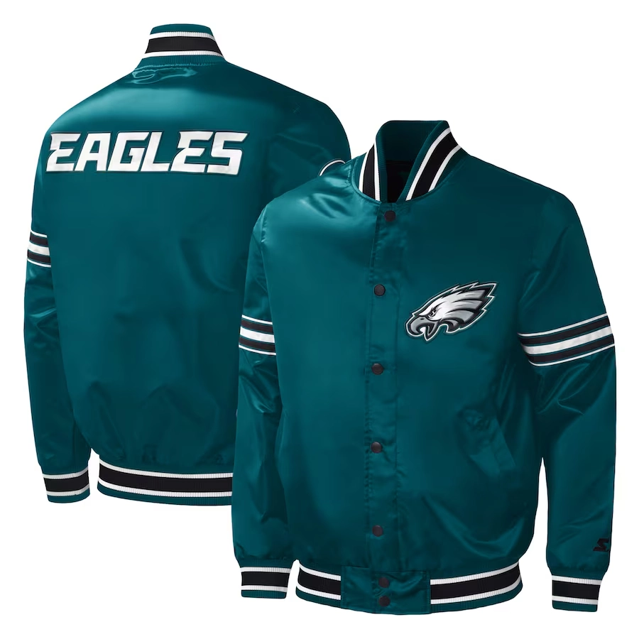 Philadelphia eagles midfield full snap satin varsity jacket green 2
