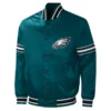 Philadelphia eagles midfield full snap satin varsity jacket green 3