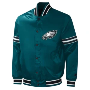 Philadelphia eagles midfield full snap satin varsity jacket green 3