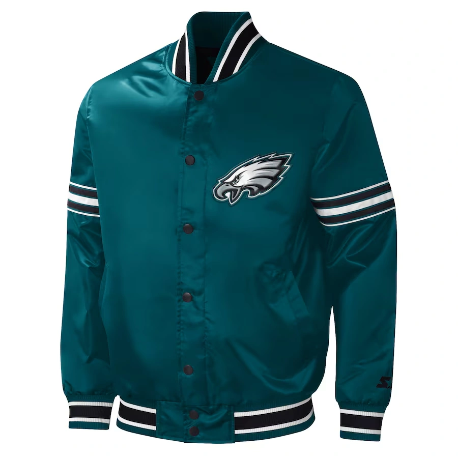 Philadelphia eagles midfield full snap satin varsity jacket green 3
