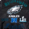 Philadelphia eagles old english ribbed knitted satin varsity jacket black 3 1