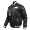 Philadelphia eagles old english ribbed knitted satin varsity jacket black 6 1