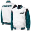 Philadelphia eagles pitch full snap satin varsity jacket white green 2