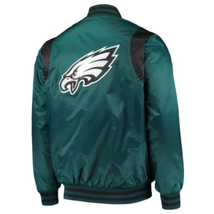 Philadelphia eagles prime time full snap satin varsity jacket green 1