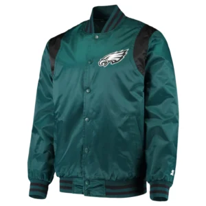 Philadelphia eagles prime time full snap satin varsity jacket green 2