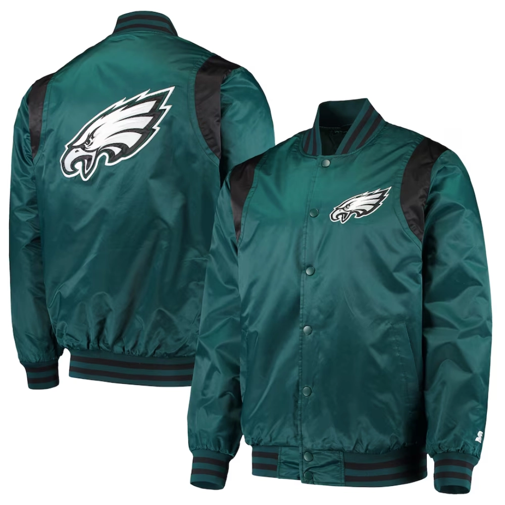 Philadelphia eagles prime time full snap satin varsity jacket green 3