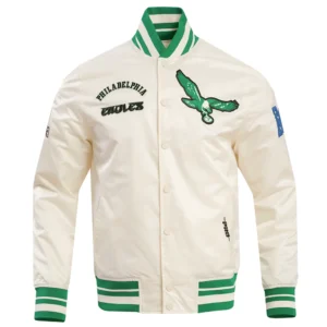 Philadelphia eagles retro classic full snap satin varsity jacket white 8