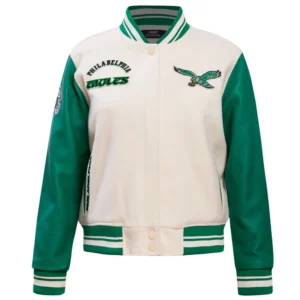 Philadelphia eagles retro classic womens wool leather varsity jacket white green 6