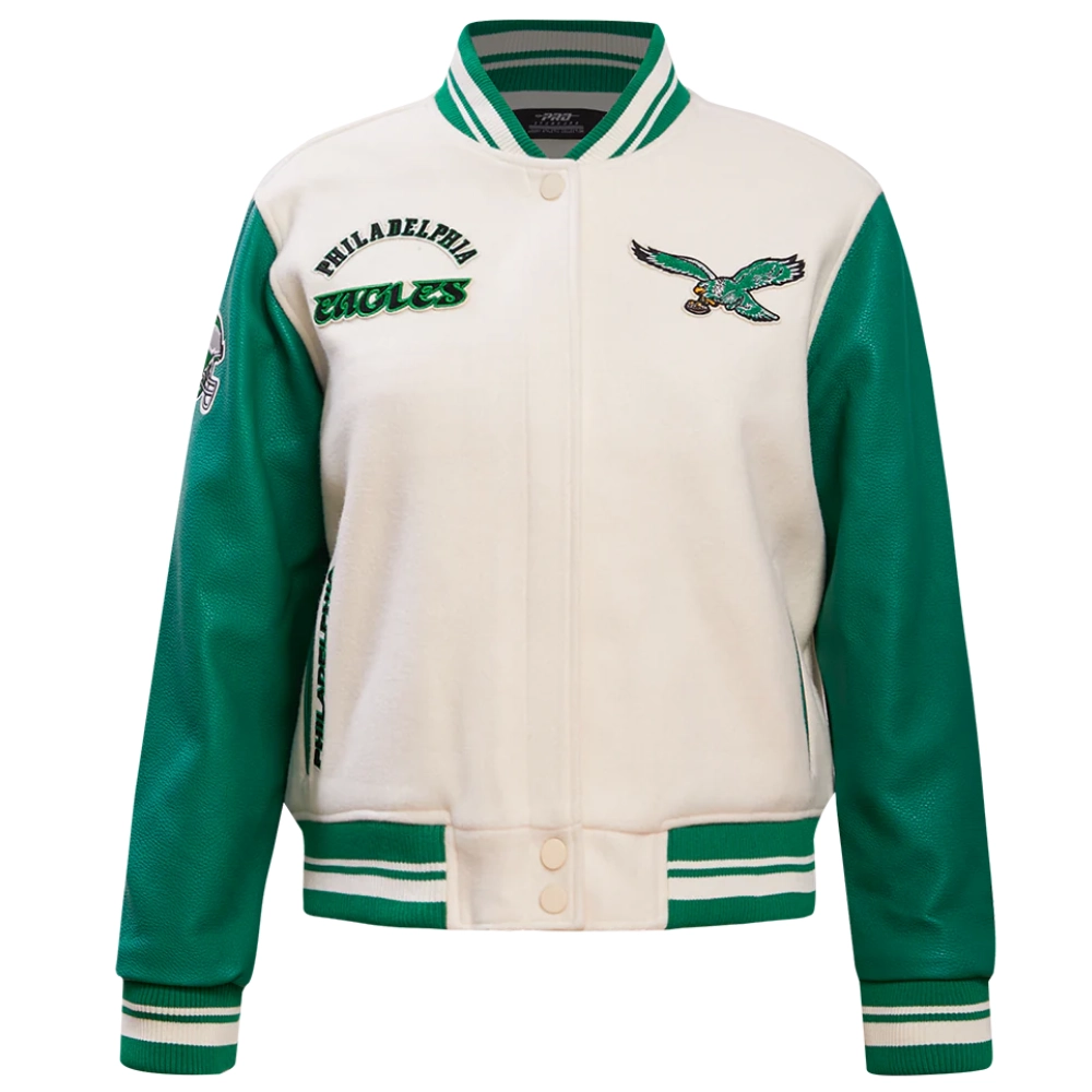 Philadelphia eagles retro classic womens wool leather varsity jacket white green 6
