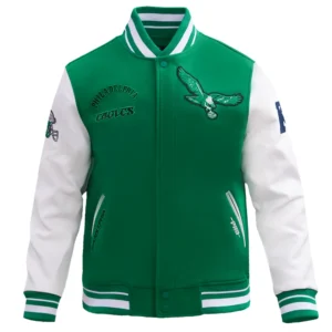 Philadelphia eagles retro classic wool leather varsity jacket green white 6