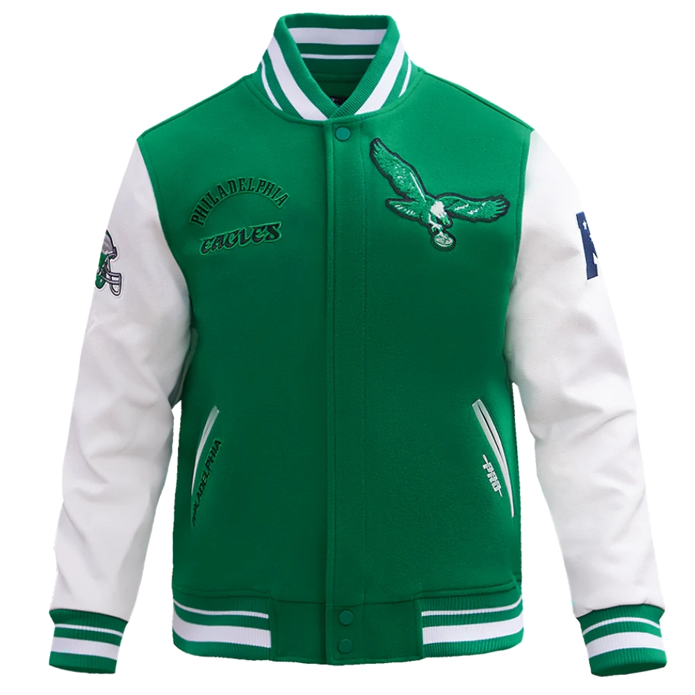 Philadelphia eagles retro classic wool leather varsity jacket green white 6