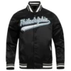 Philadelphia eagles script tail full snap satin varsity jacket black 5
