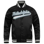 Philadelphia Eagles Script Tail Full-Snap Black Satin Jacket