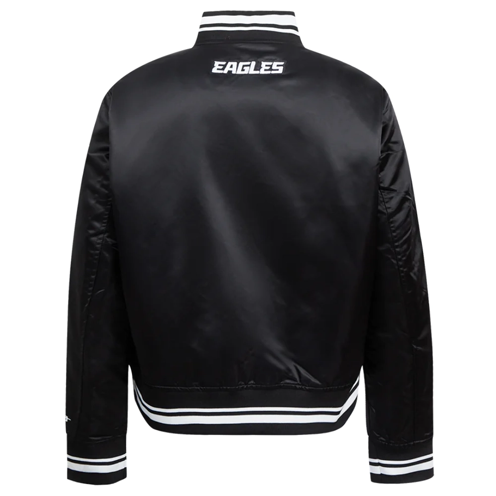 Philadelphia eagles script tail womens full snap satin varsity jacket black 3