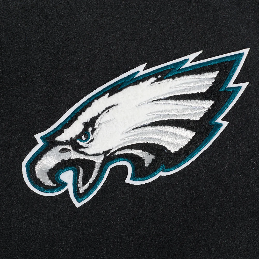 Philadelphia eagles script tail wool leather varsity jacket black white 1