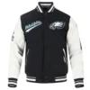 Philadelphia eagles script tail wool leather varsity jacket black white 2