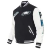 Philadelphia eagles script tail wool leather varsity jacket black white 3