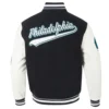 Philadelphia eagles script tail wool leather varsity jacket black white 4