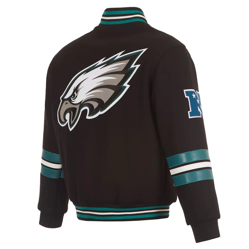 Philadelphia eagles striped black varsity wool jacket