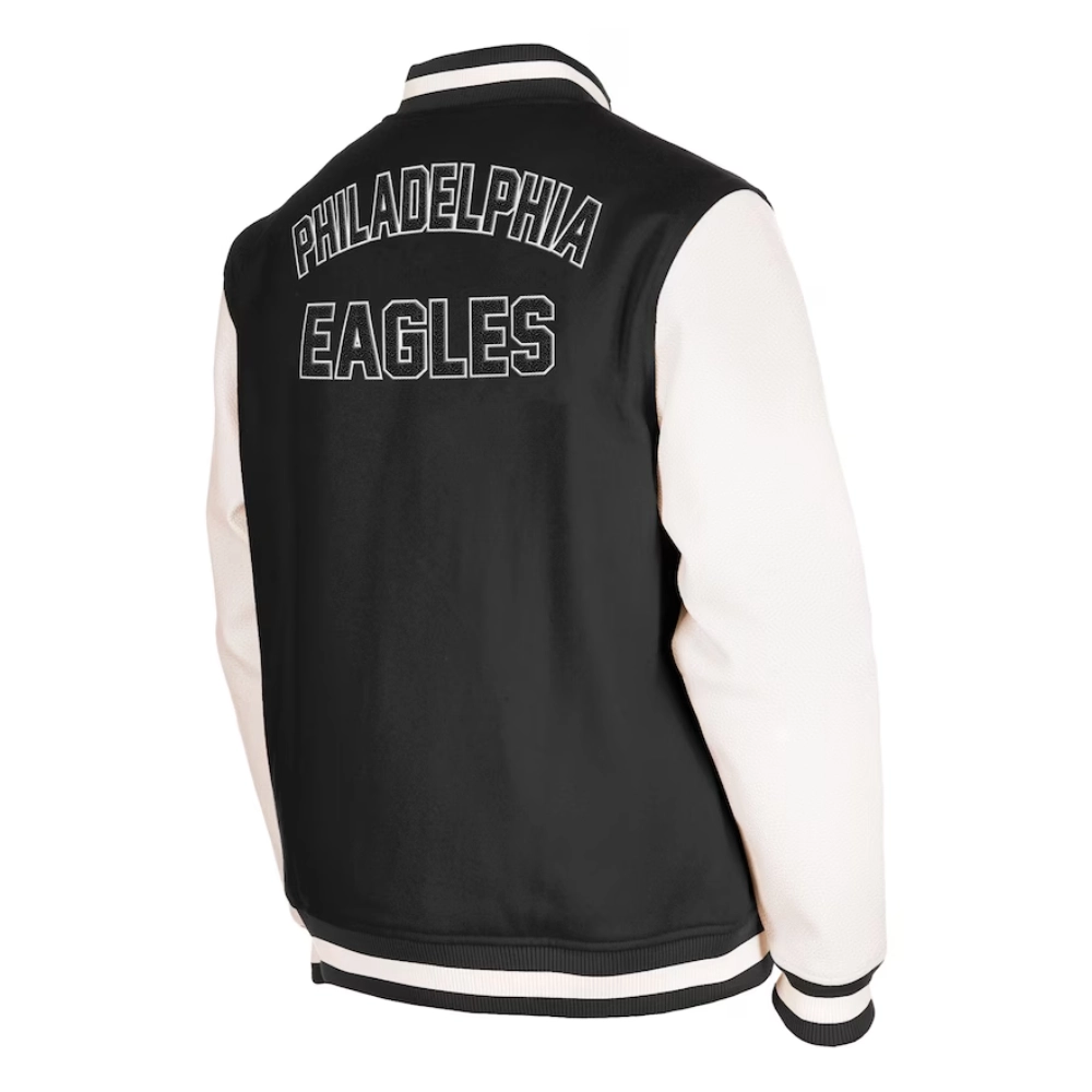 Philadelphia eagles third down full snap varsity jacket black white 1 1
