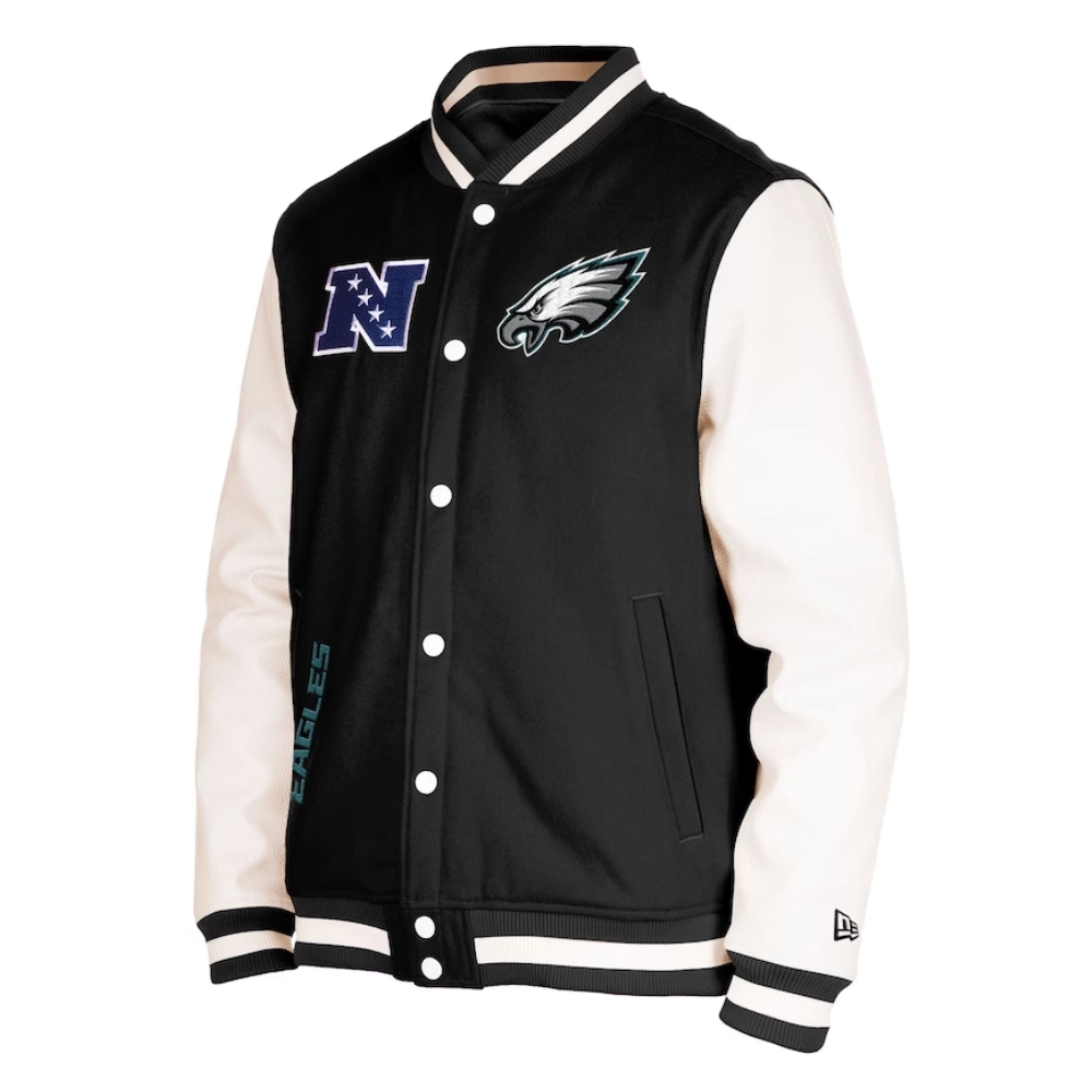 Philadelphia eagles third down full snap varsity jacket black white 1