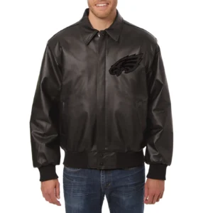 Philadelphia eagles tonal full leather bomber jacket black 1