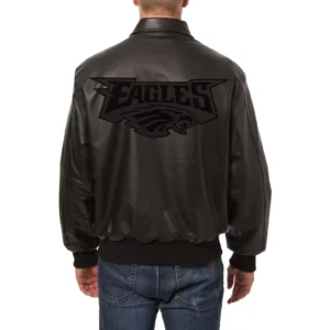 Philadelphia eagles tonal full leather bomber jacket black 2