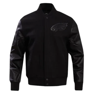 Philadelphia eagles triple black wool leather varsity jacket 1 1