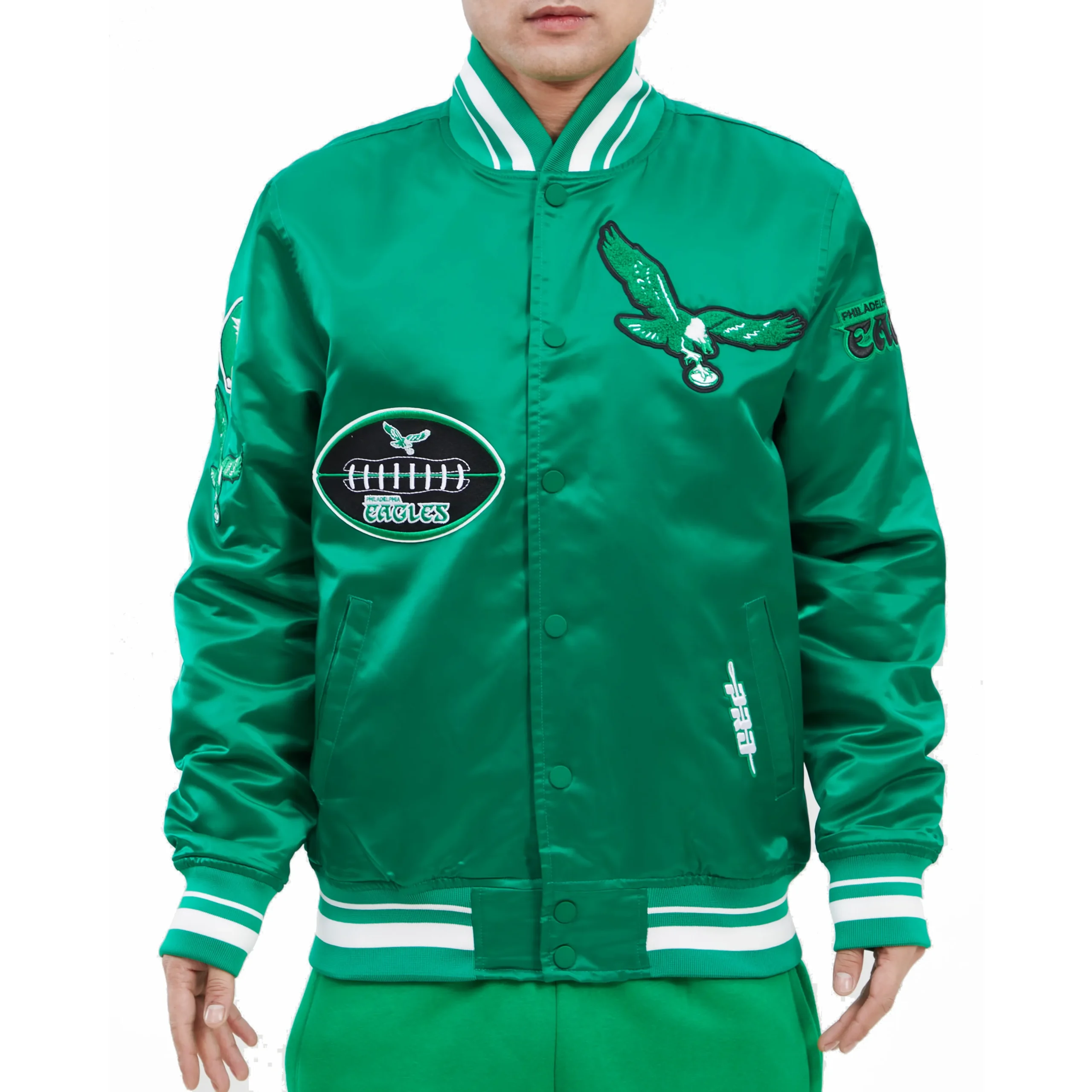 Philadelphia eagles vintage old english rib satin jacket green scaled 1