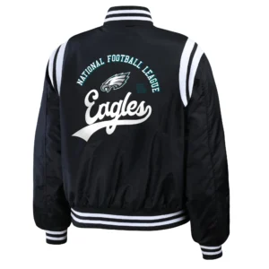 Philadelphia eagles womens full snap bomber varsity jacket black 2 1