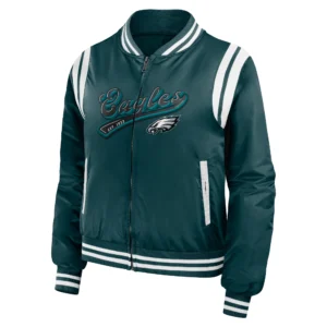 Philadelphia eagles womens full zip bomber varsity jacket green 1 1
