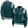 Philadelphia eagles womens full zip bomber varsity jacket green 1 2