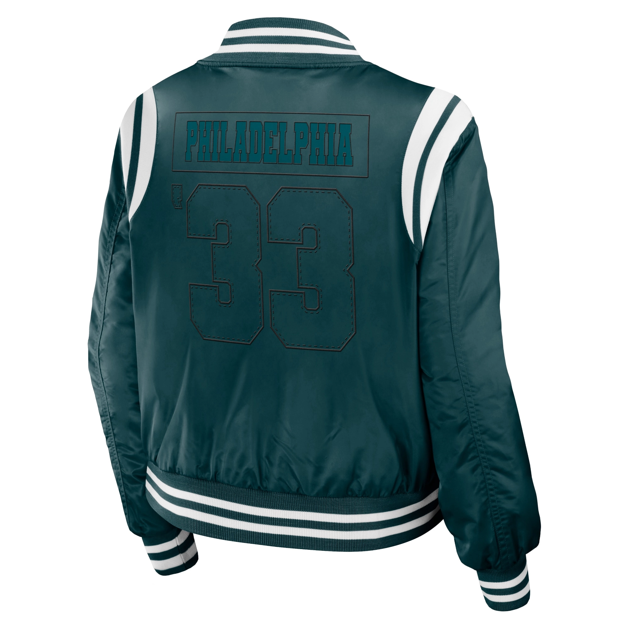 Philadelphia eagles womens full zip bomber varsity jacket green 2 1