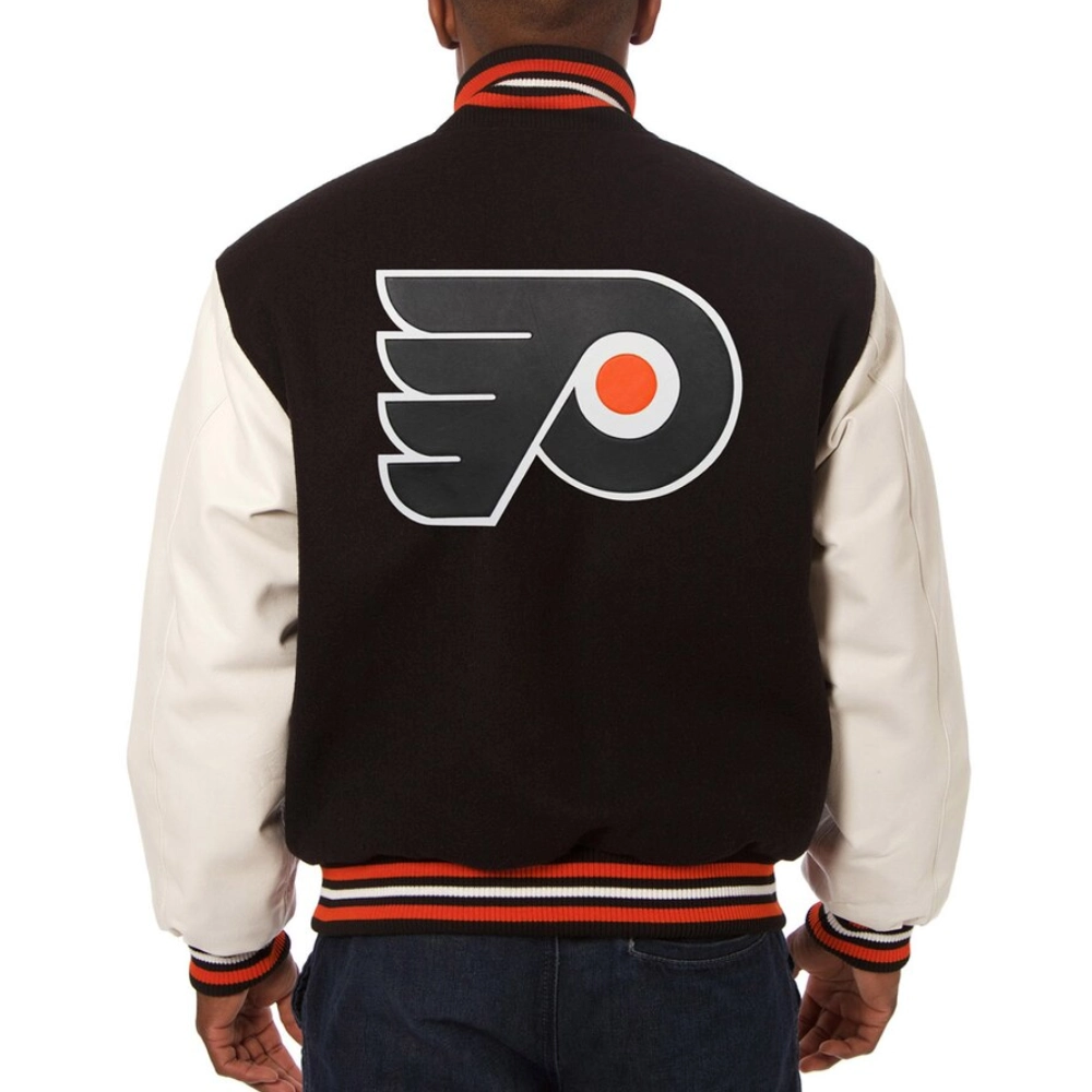 Philadelphia flyers two tone wool leather varsity jacket black white 1 1