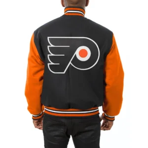 Philadelphia flyers two tone wool varsity jacket black orange 1 1