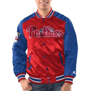 Philadelphia phillies force play satin varsity jacket red blue 1