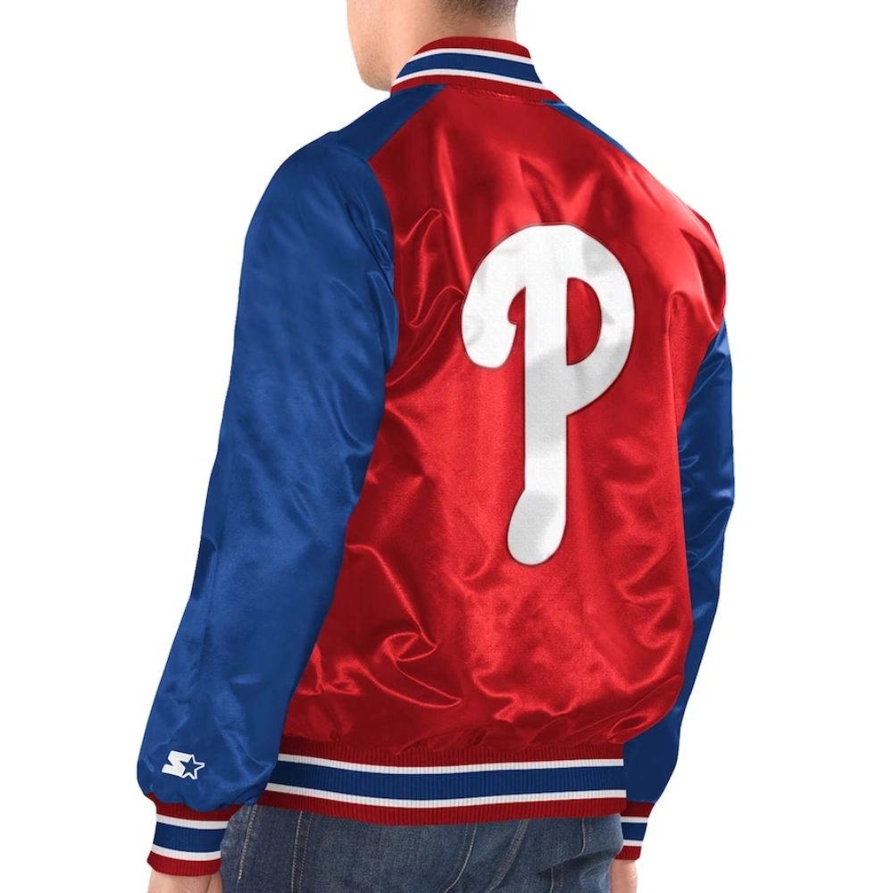 Philadelphia phillies force play satin varsity jacket red blue