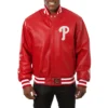 Philadelphia phillies full real leather varsity jacket red 1