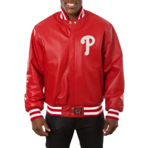 Philadelphia phillies full real leather varsity jacket red 1