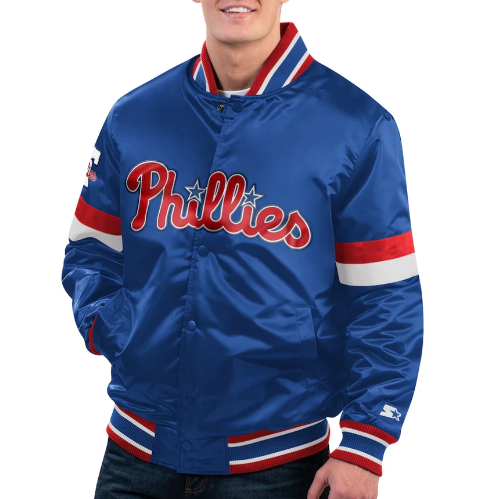 Philadelphia phillies home game satin varsity jacket blue 1