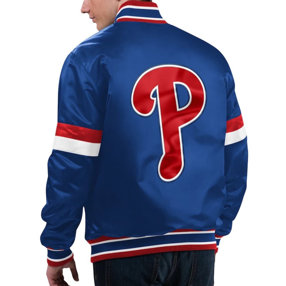 Philadelphia phillies home game satin varsity jacket blue